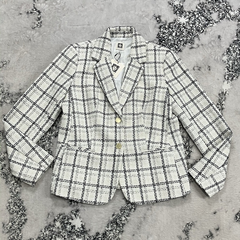 Anne Klein Blazer Womens Size Small Black White Tweed Jacket Career NWT